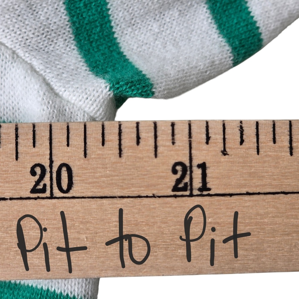 Talbots Green White Striped Cotton Knit Cardigan XL Bicycle Embroidered Preppy - Picture 6 of 12